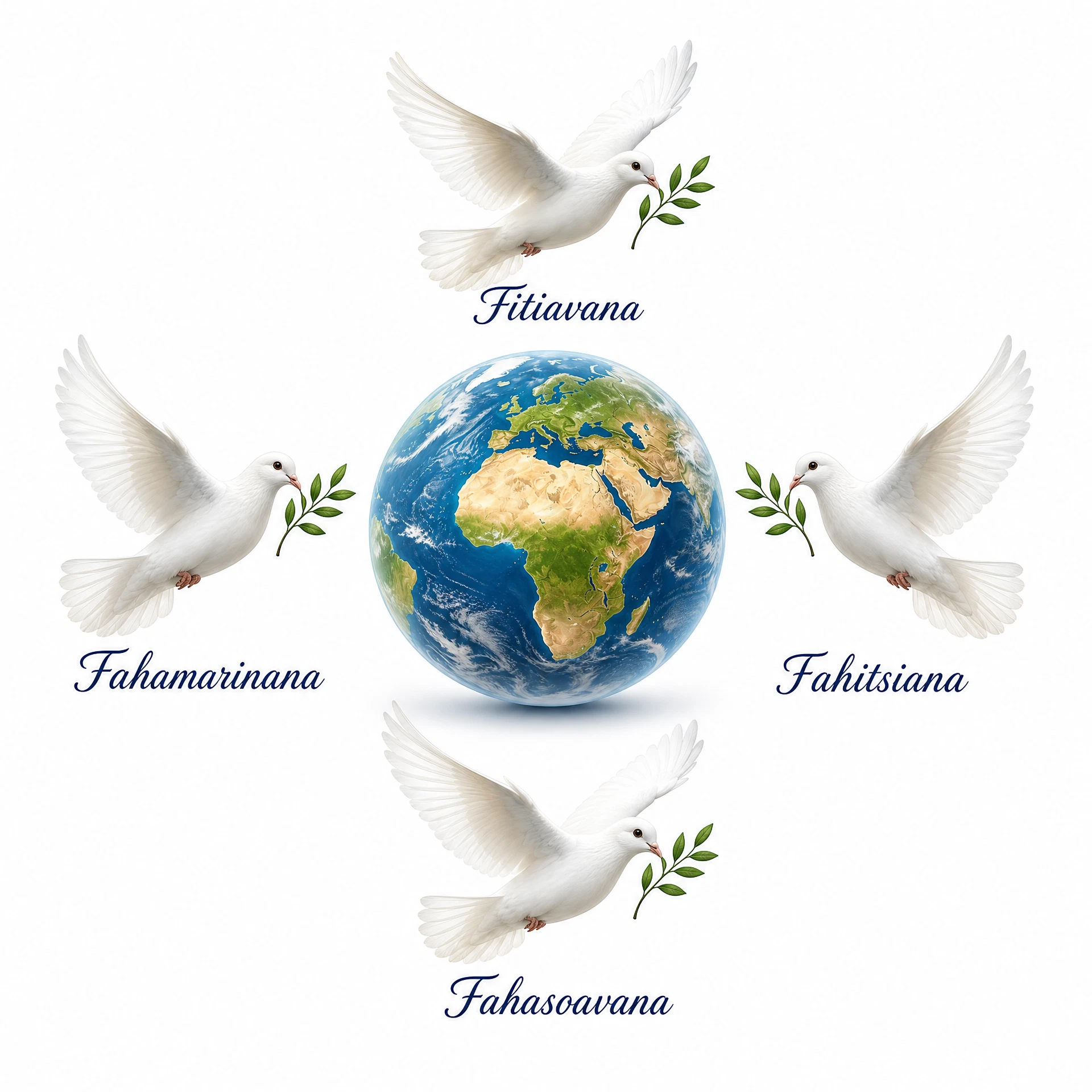 Illustration symbolique de la Terre et des quatre valeurs de l’ONG F4
